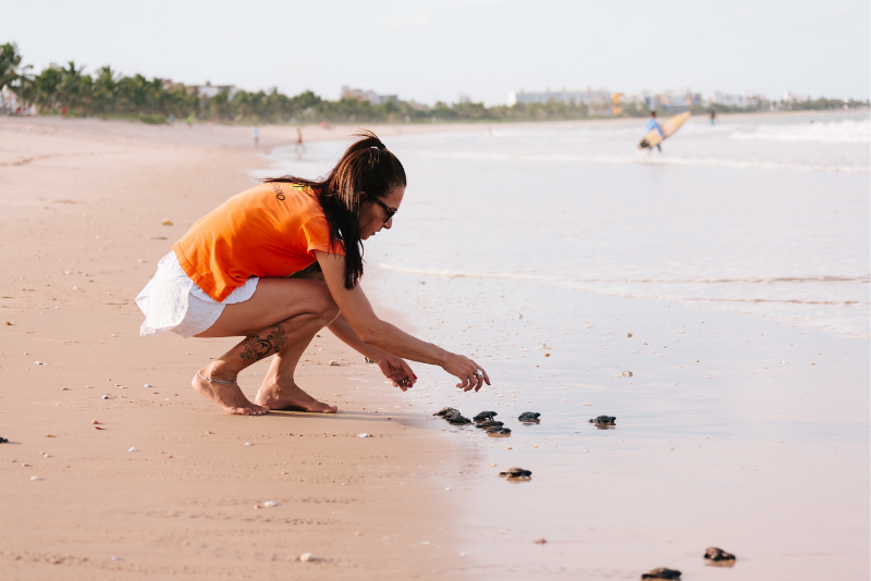 Volunteer supporting sea turtle conservation.