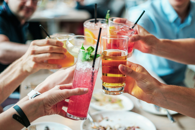 Brightly coloured cocktails